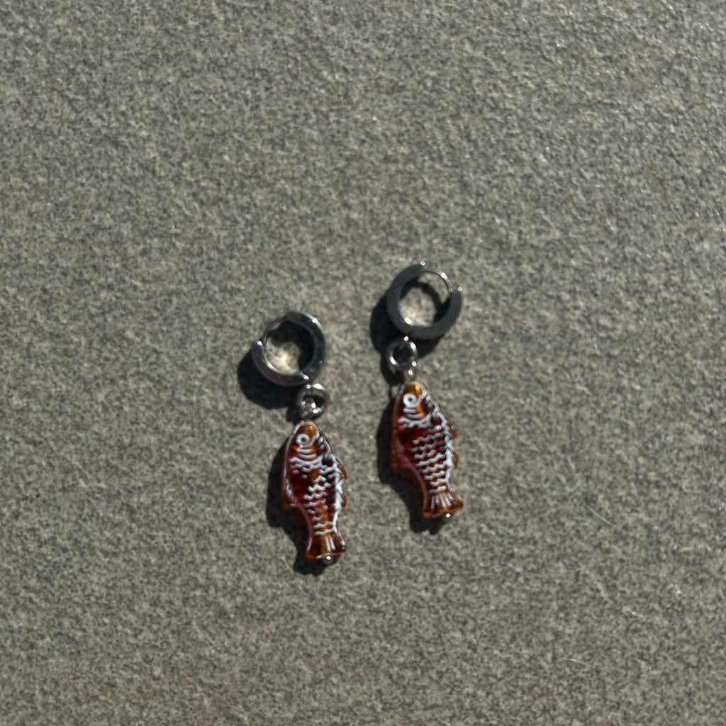 jelly brown fish earrings