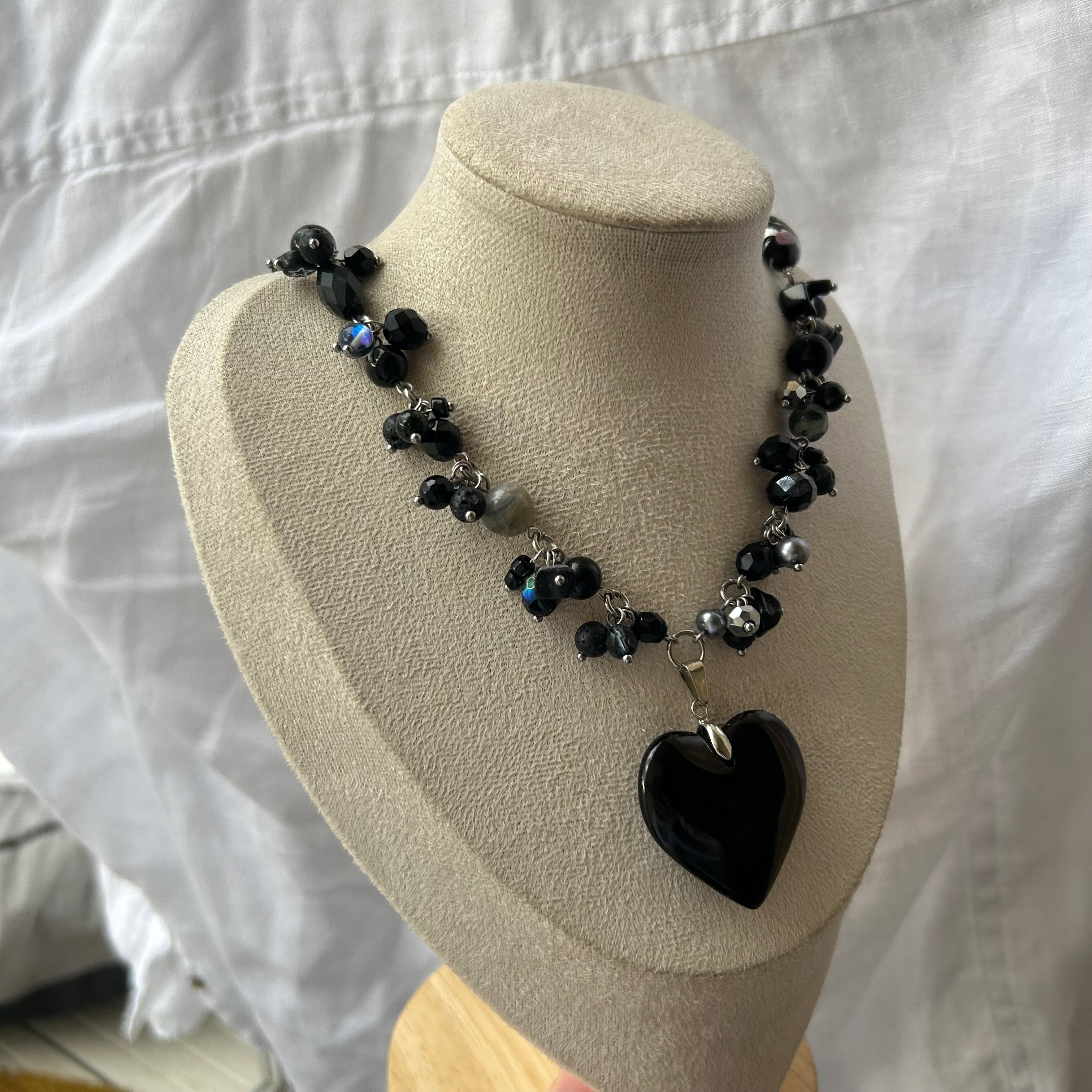 Black heart cluster necklace