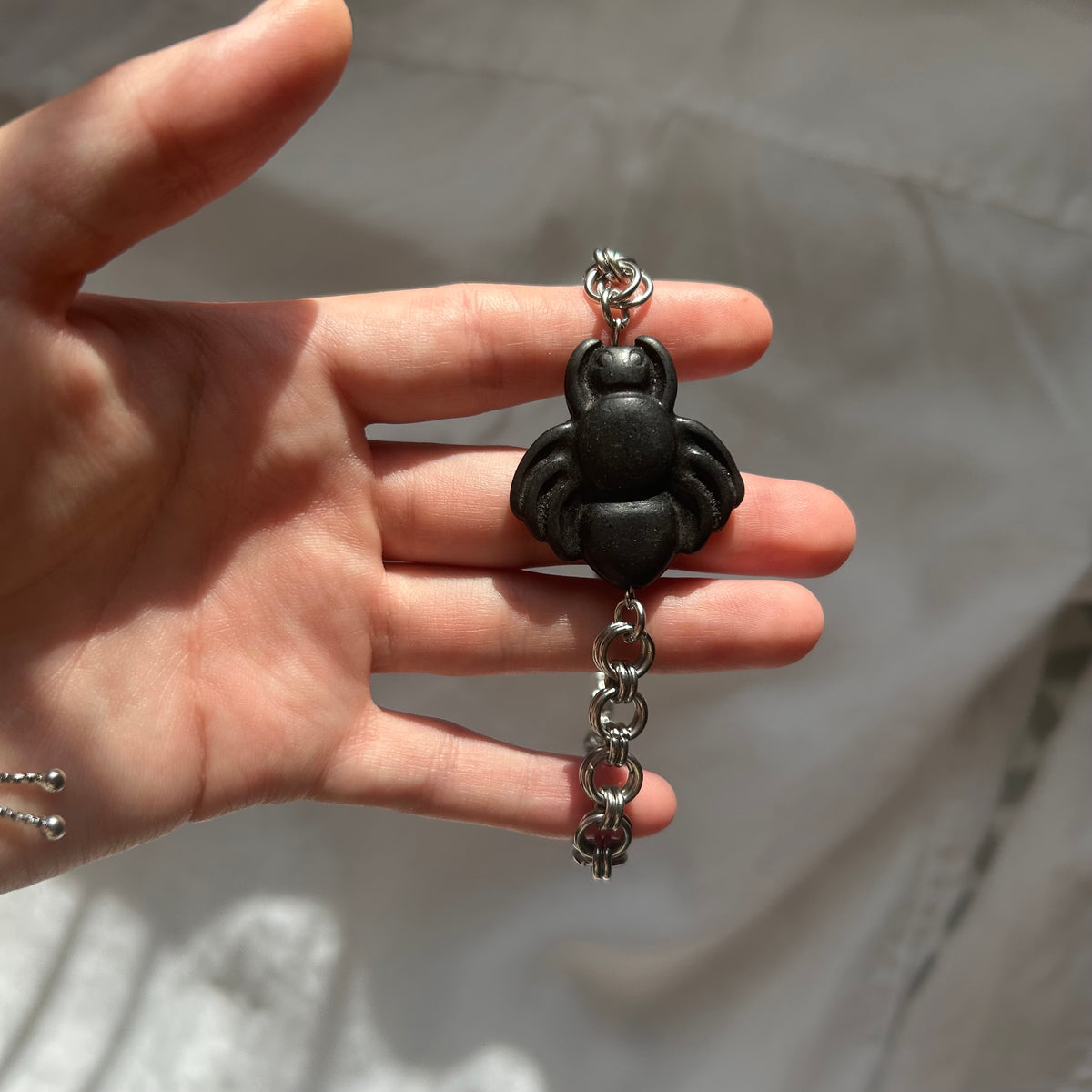 Chainmail spider stone bead bracelet