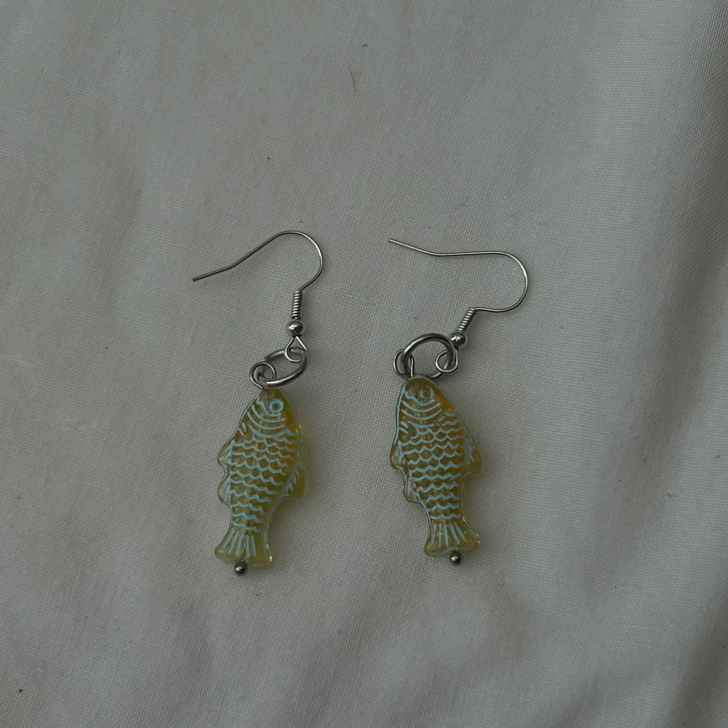 Teal Czech glass fish earrings
