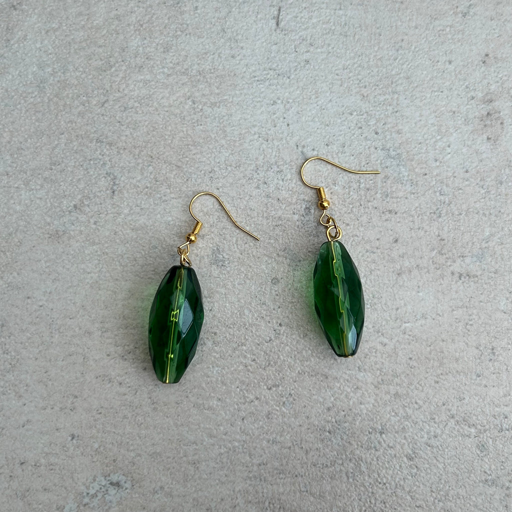 Glass green hook earrings