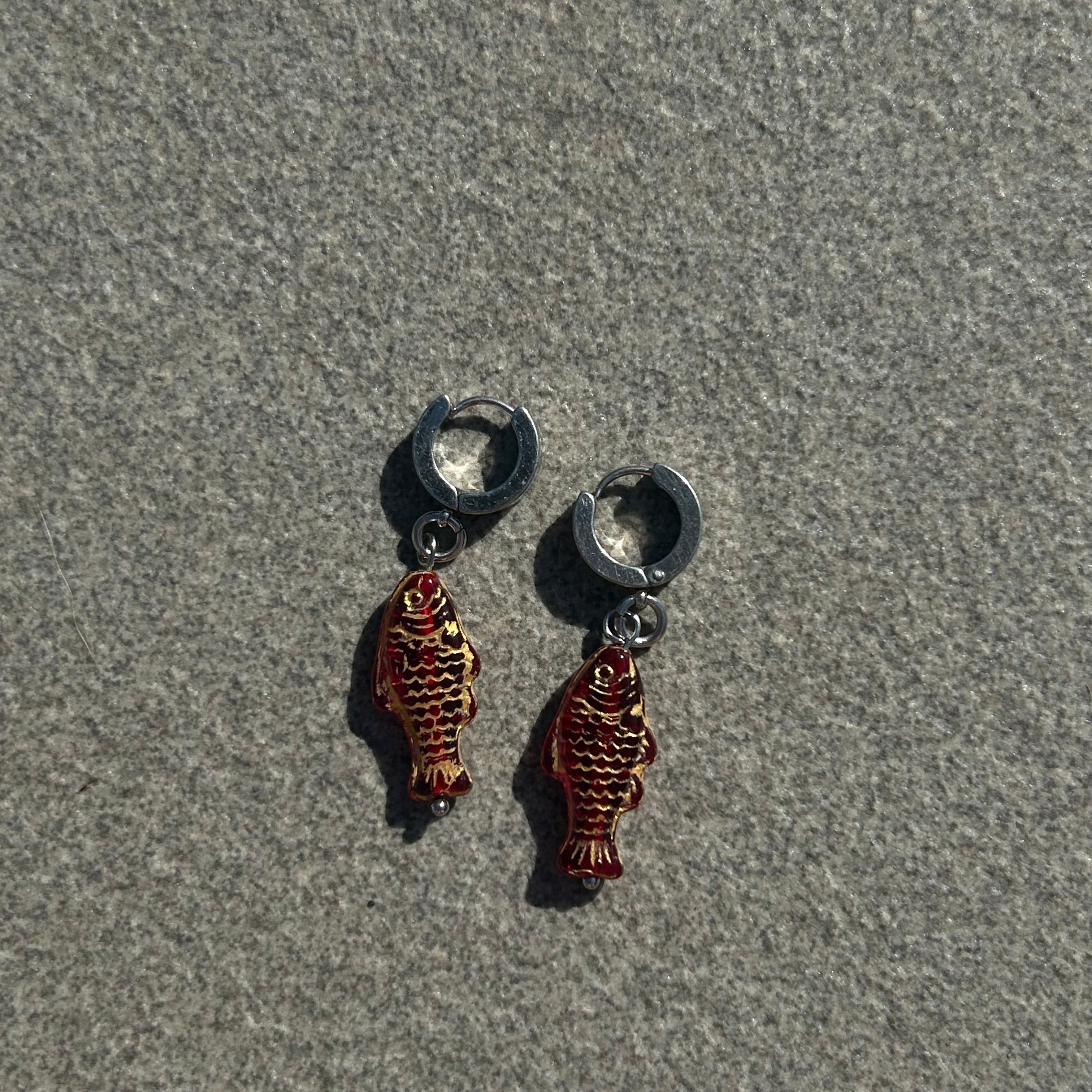 jelly gold on red fish earrings