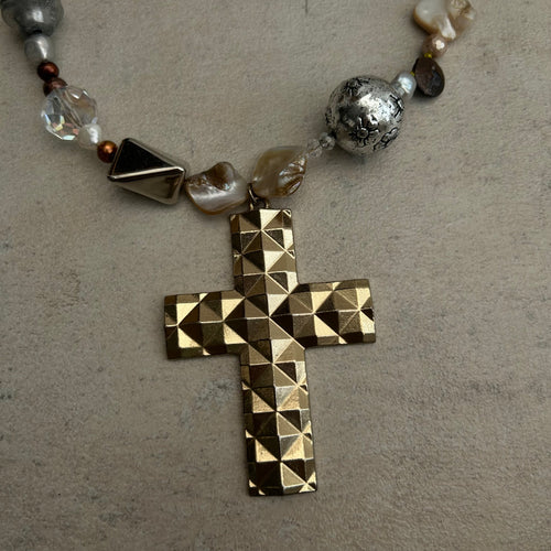 Chunky cross mixed metals necklace