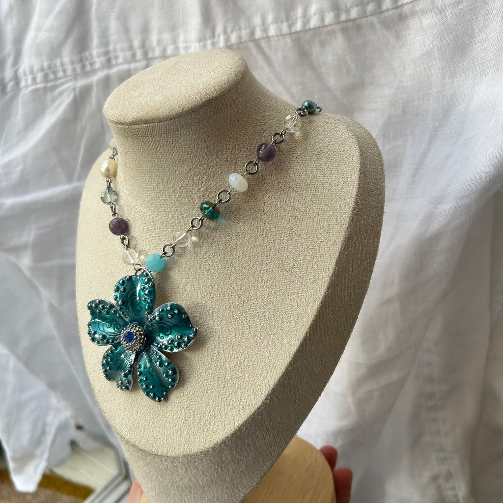 Blue flower necklace