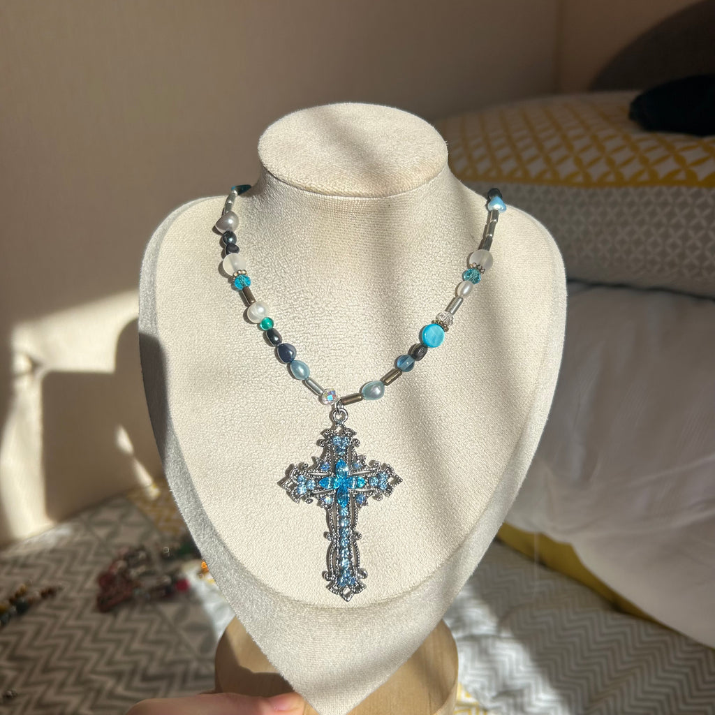 Blue cross necklace