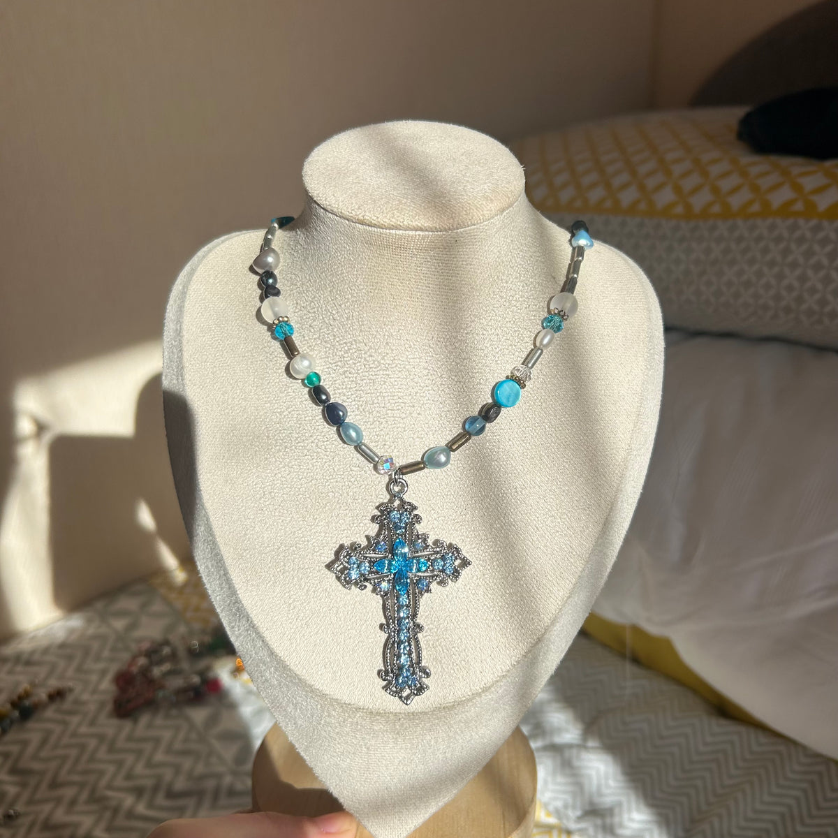 Blue cross necklace