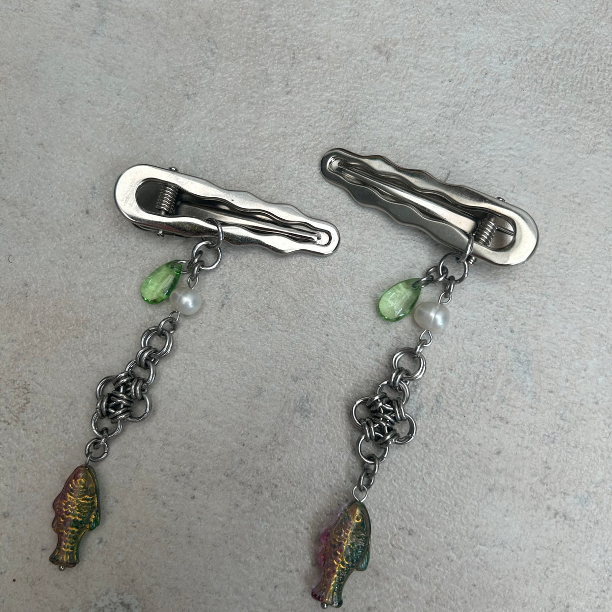 Chainmail cross fish droplet clips