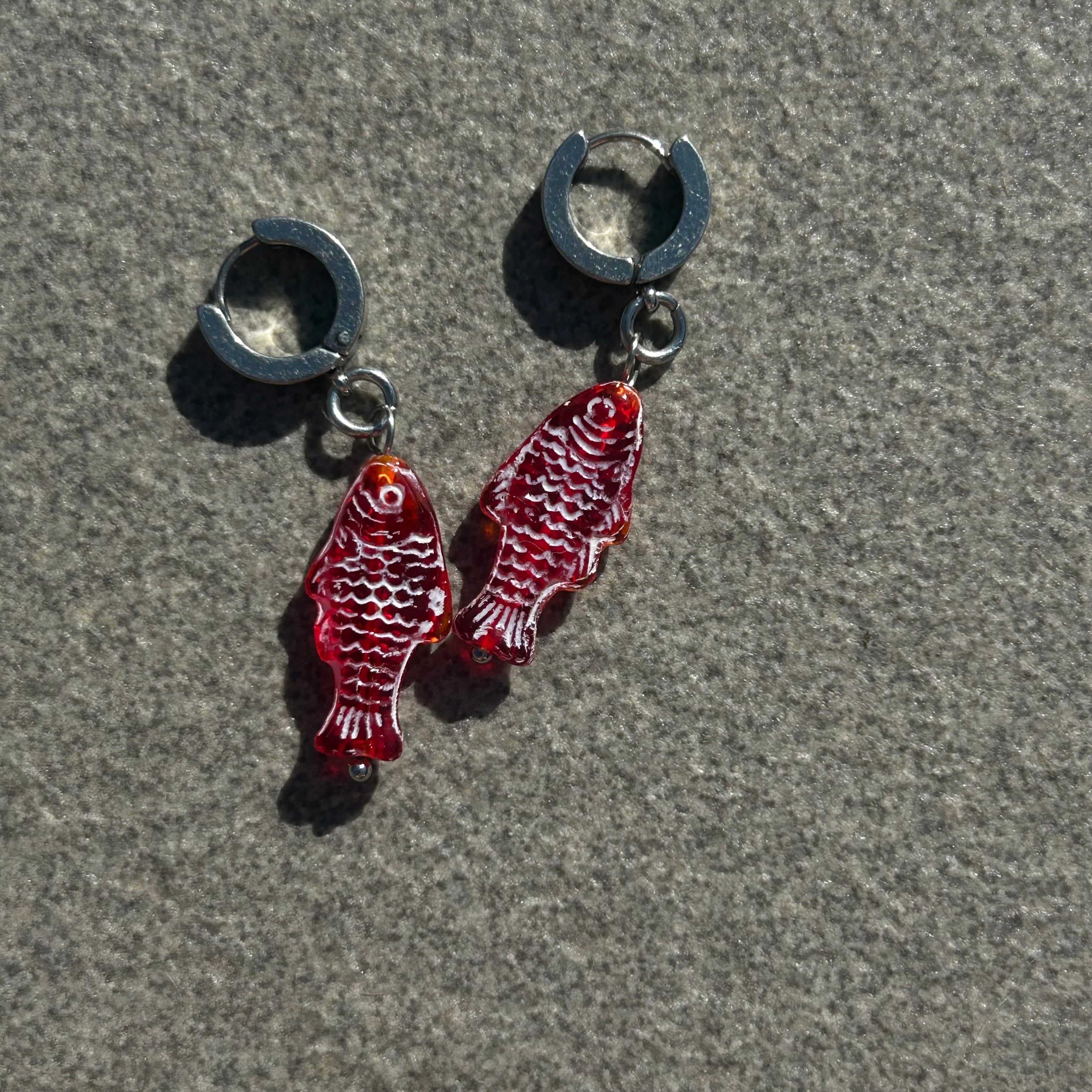 jelly red fish earrings