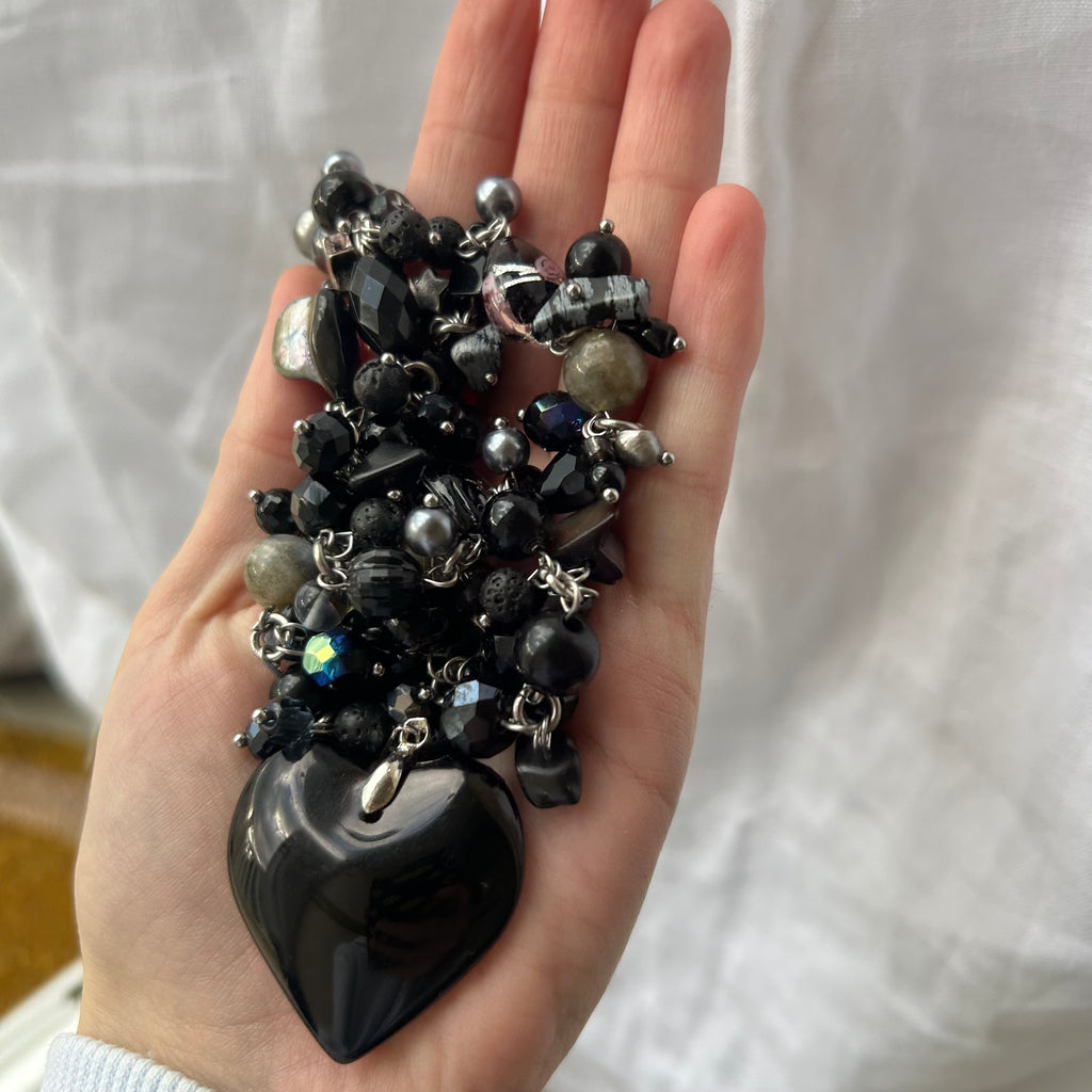 Black heart cluster necklace