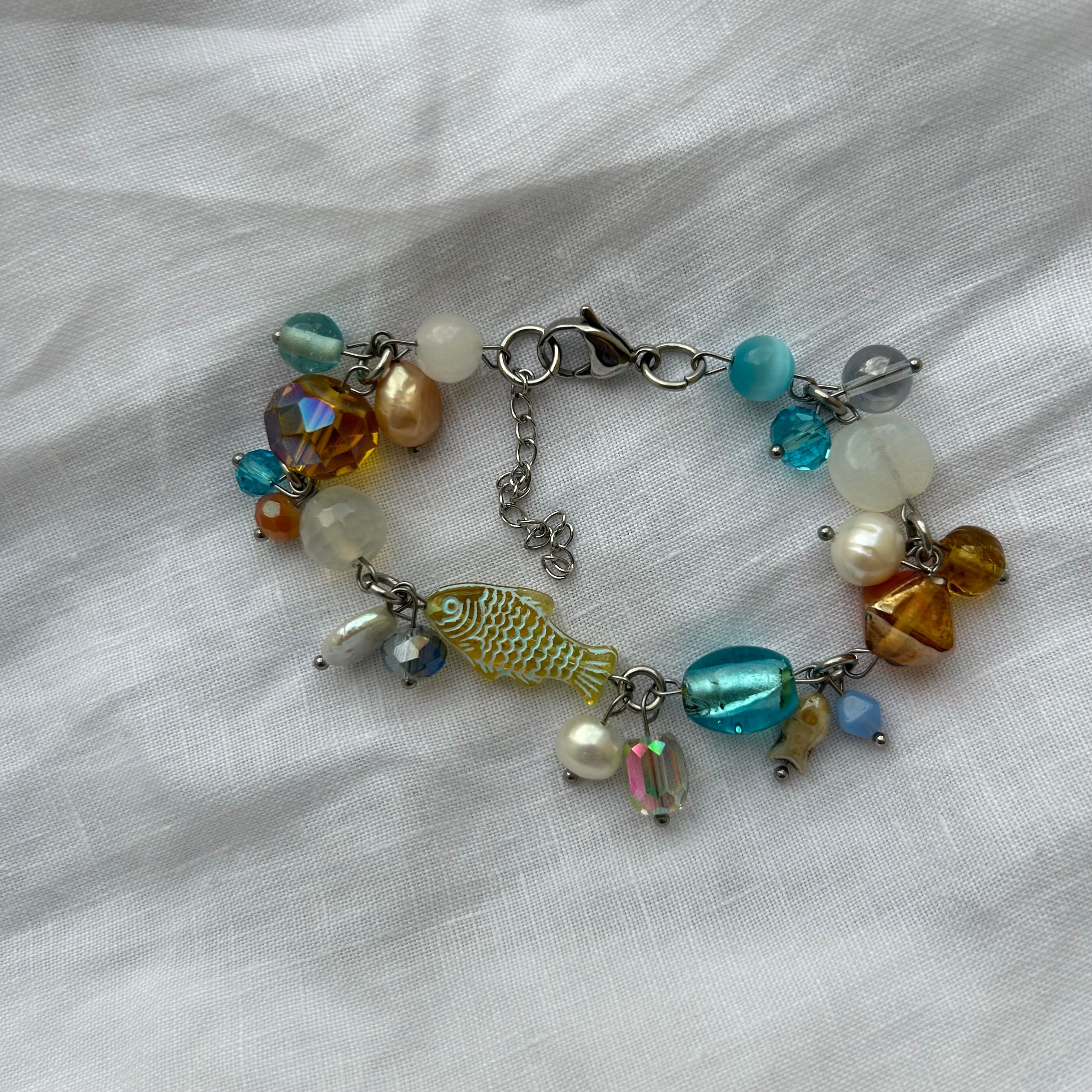 Salmon gold and blue bracelet