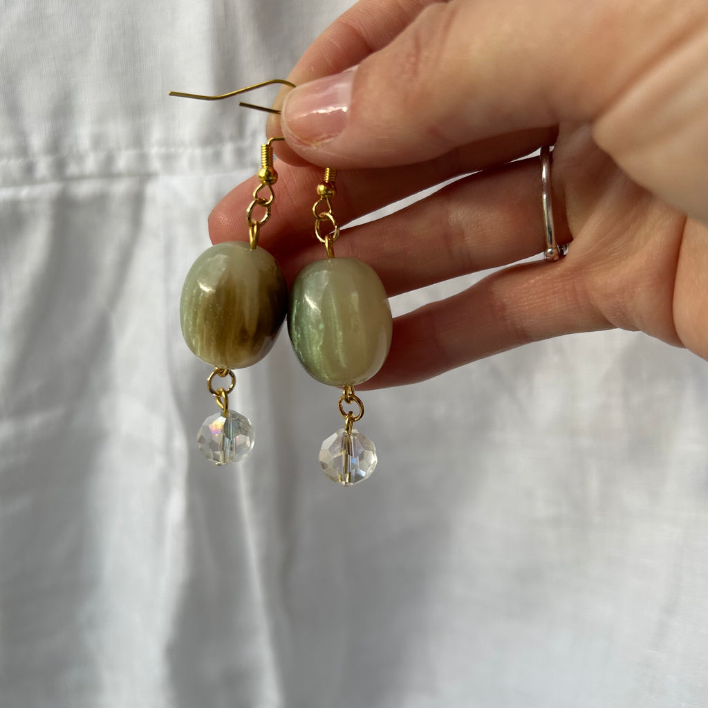 Green plum gold plated hook earrings