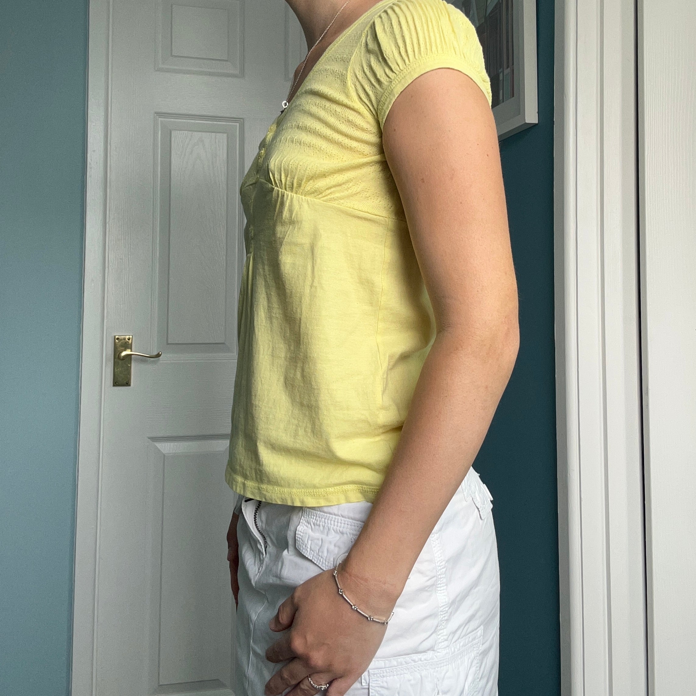 Vintage Miss Selfridge butter yellow Henley style button down top