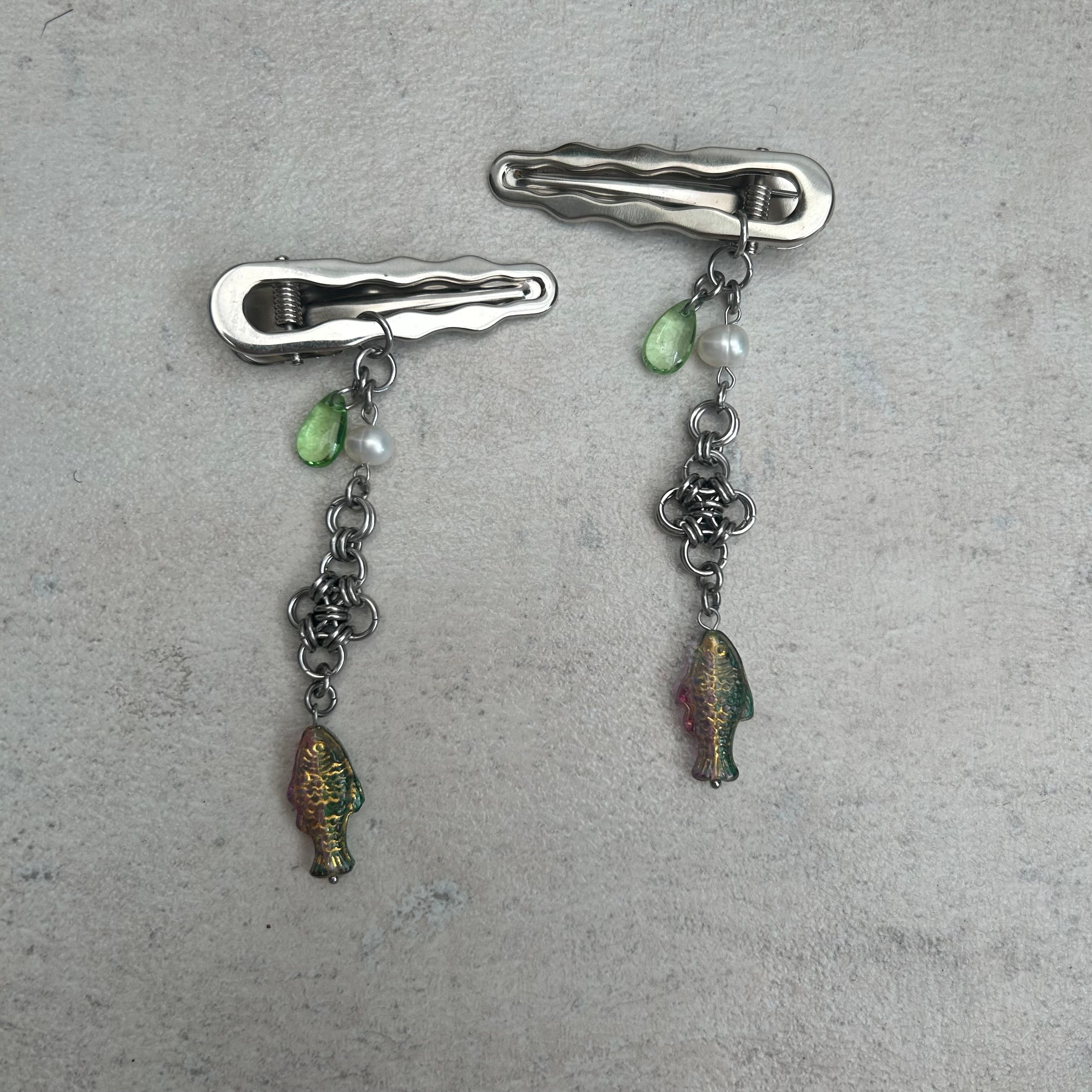 Chainmail cross fish droplet clips