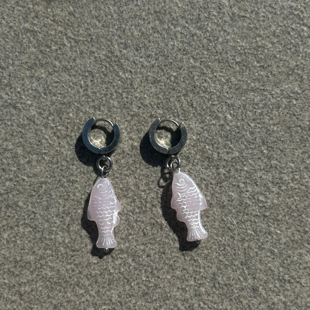 chalk baby pink fish earrings