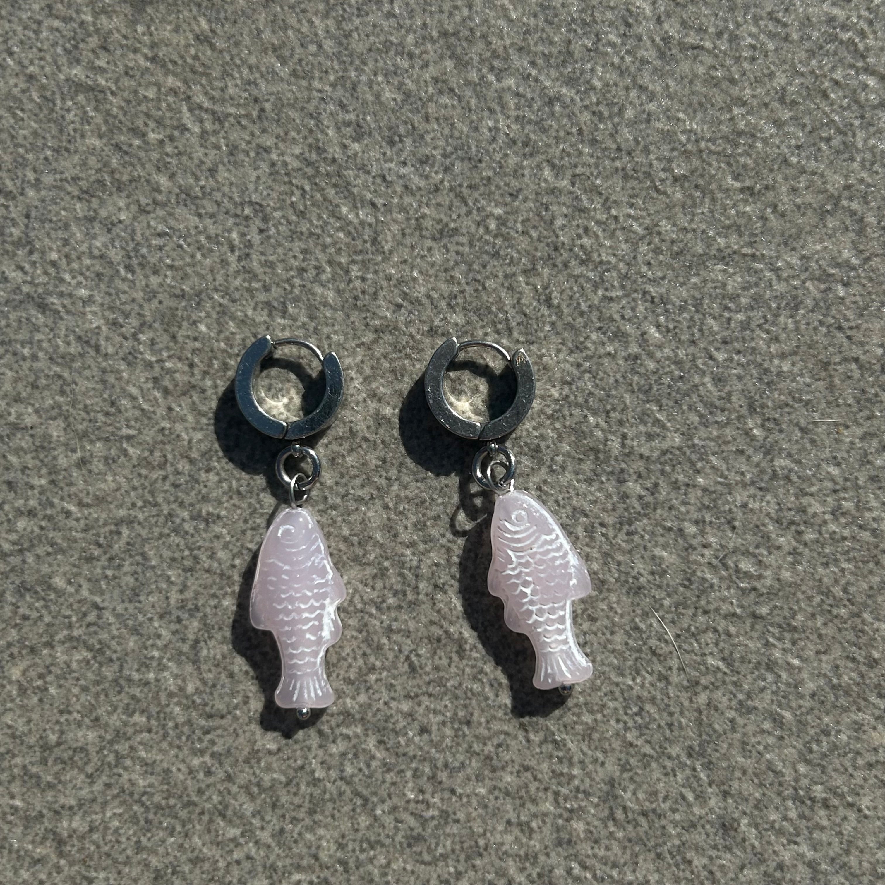 chalk baby pink fish earrings