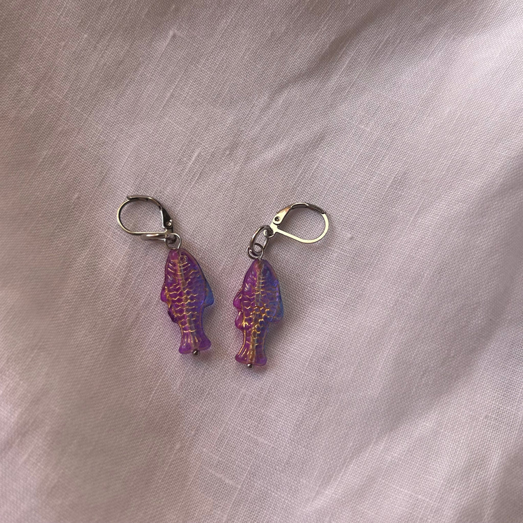 Purple blue fish earrings