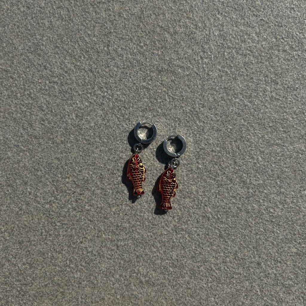 jelly gold on red fish earrings