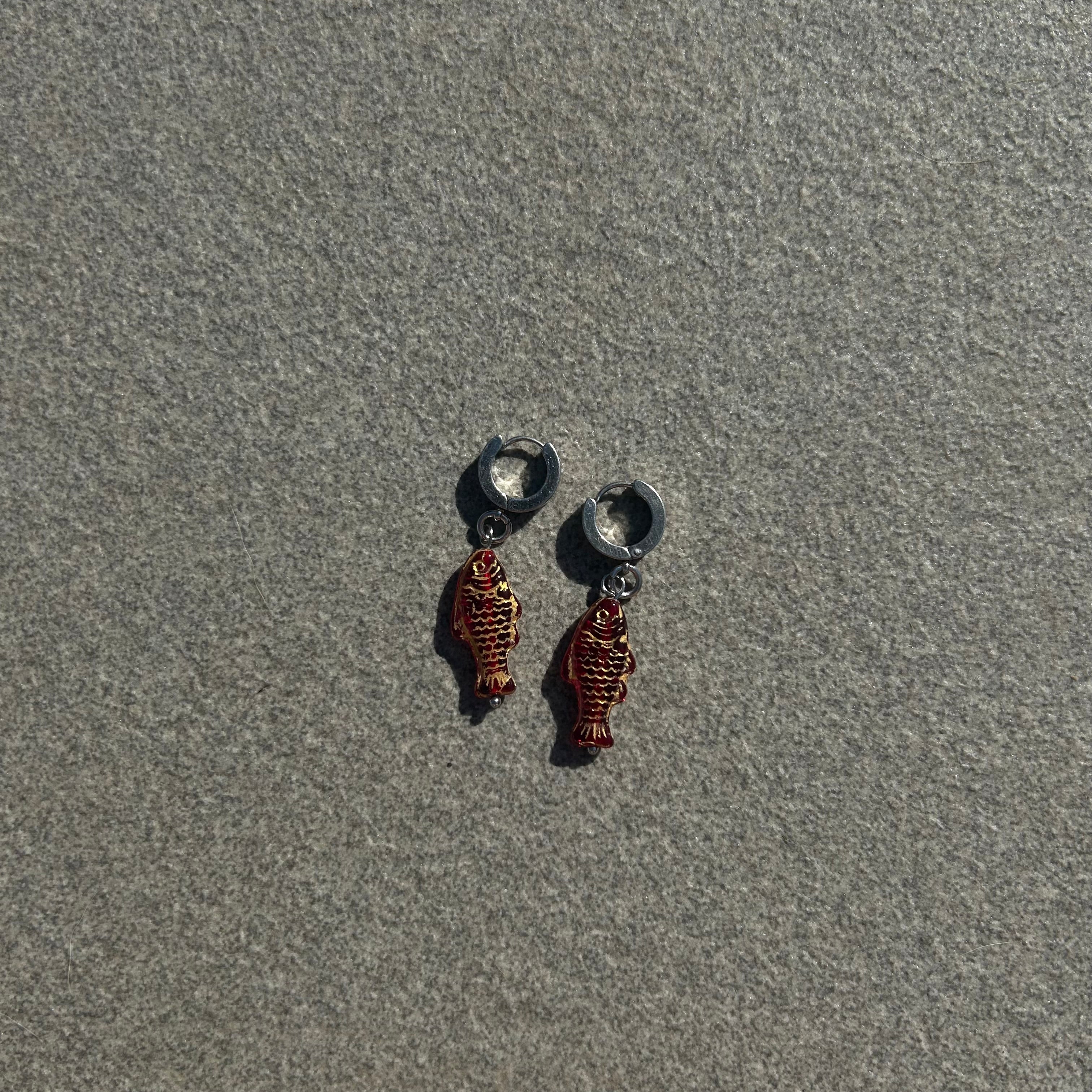 jelly gold on red fish earrings