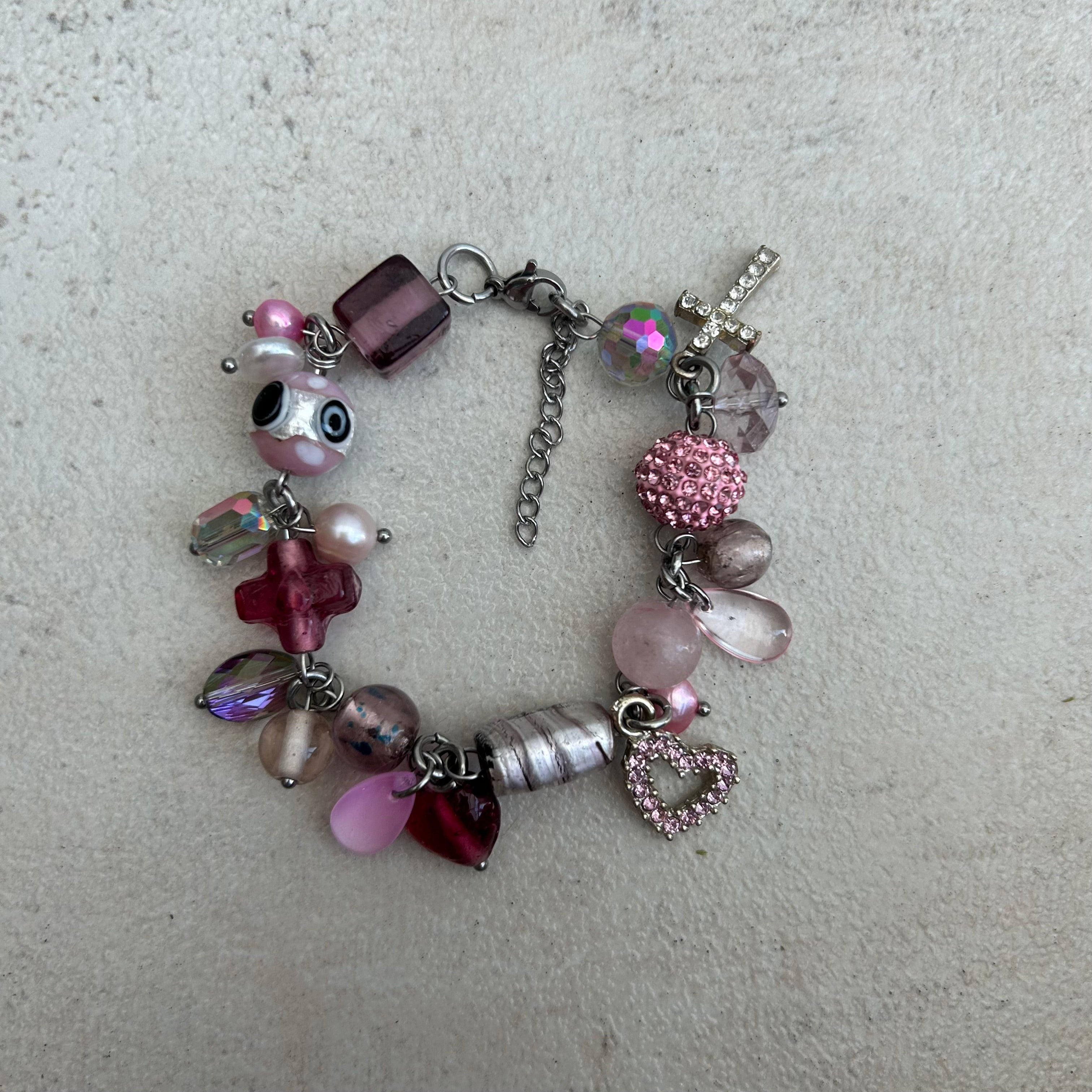 Pink cross cluster bracelet