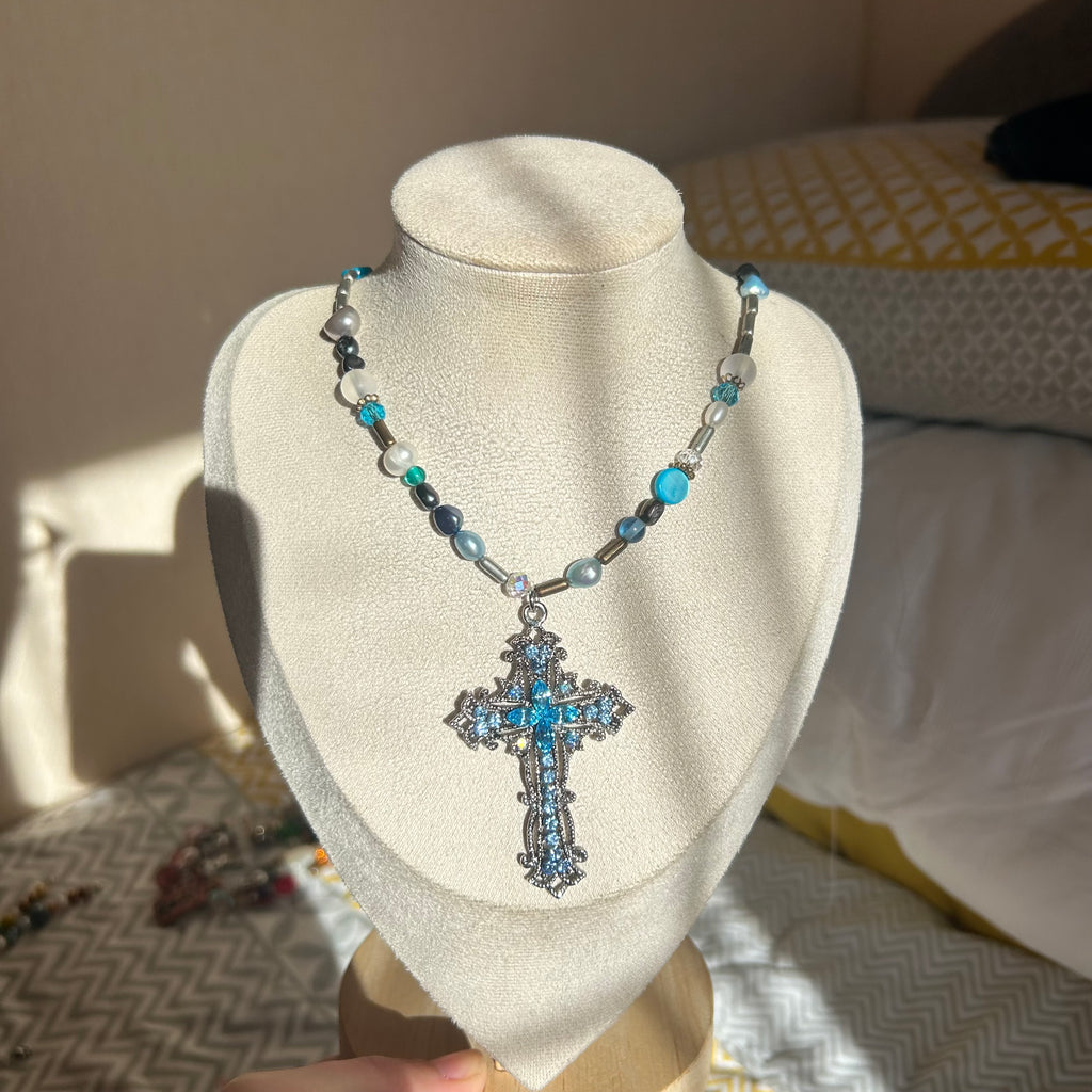 Blue cross necklace