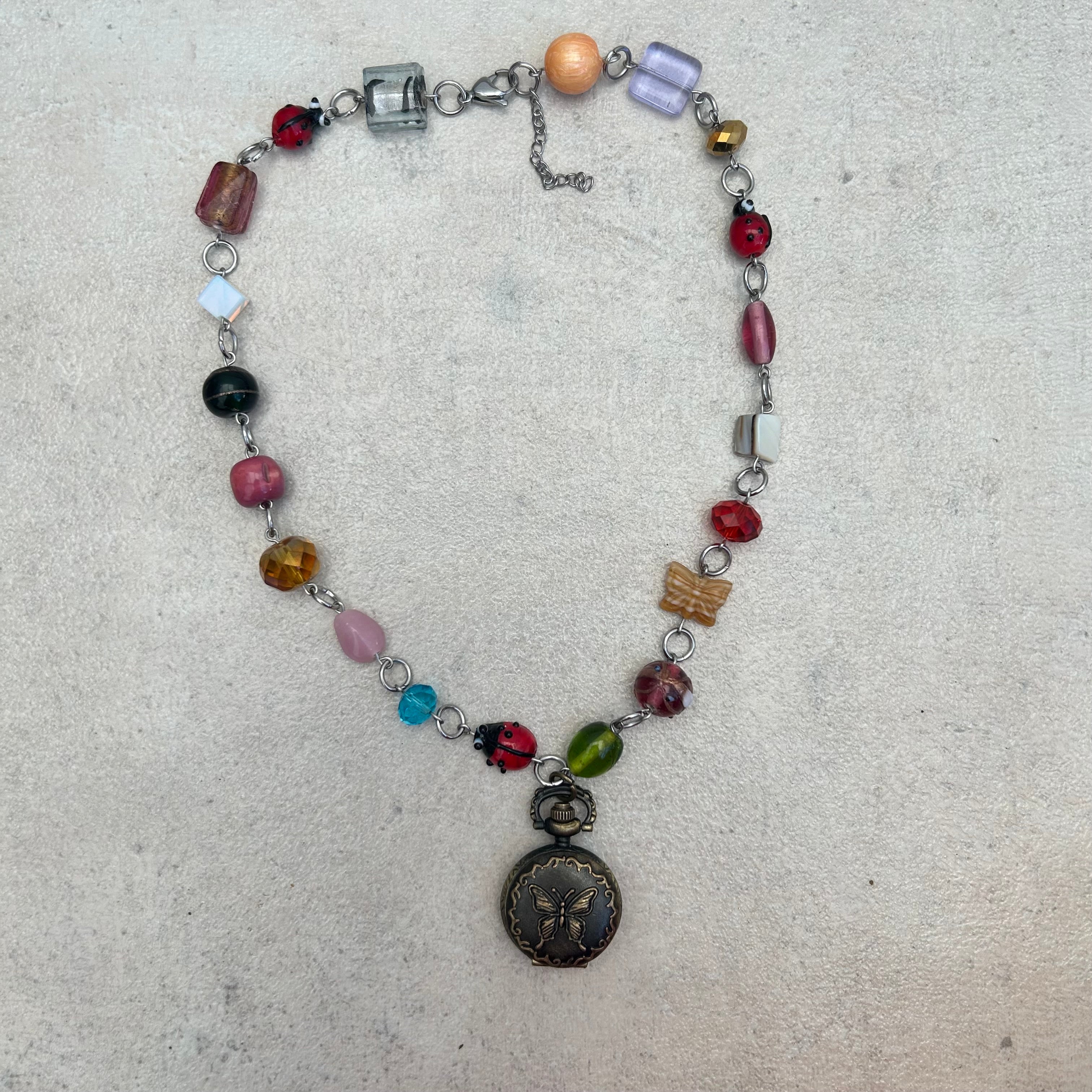 Glass beaded ladybug necklace