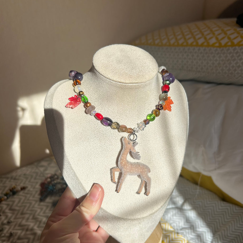 Fawn deer beaded necklace