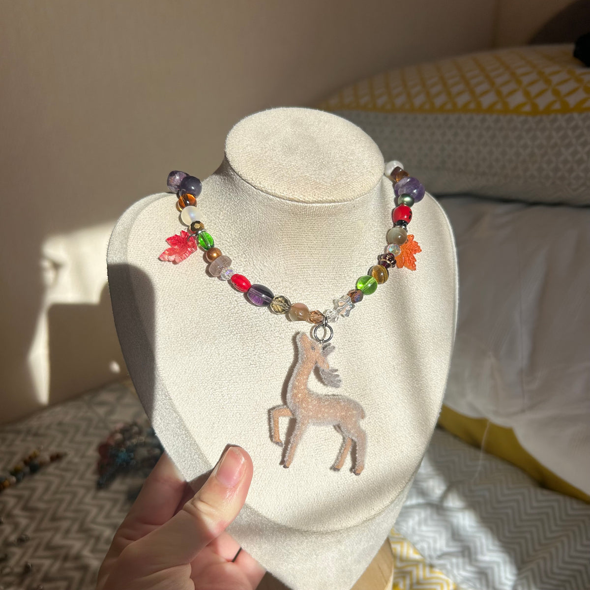 Fawn deer beaded necklace