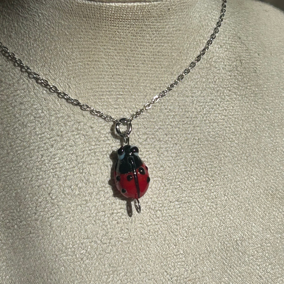 Ladybug glass pendant necklace