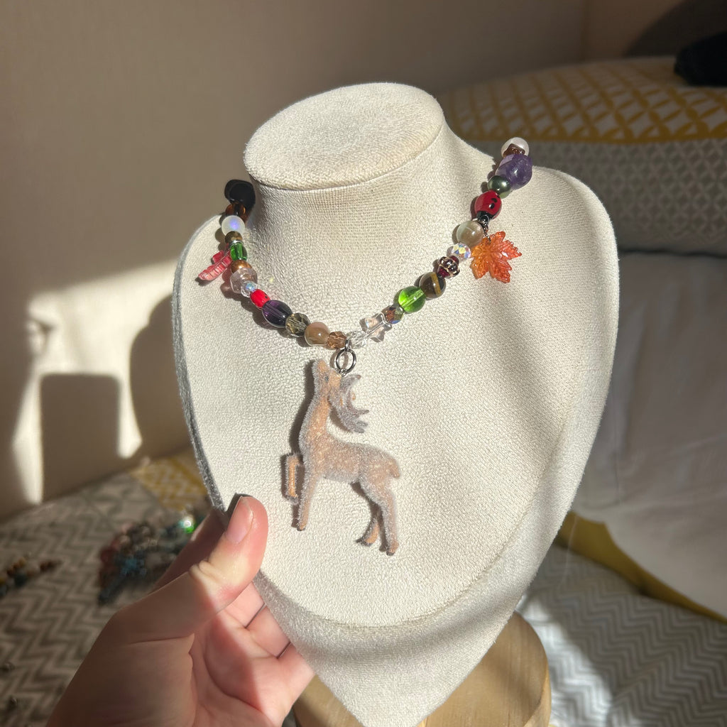 Fawn deer beaded necklace
