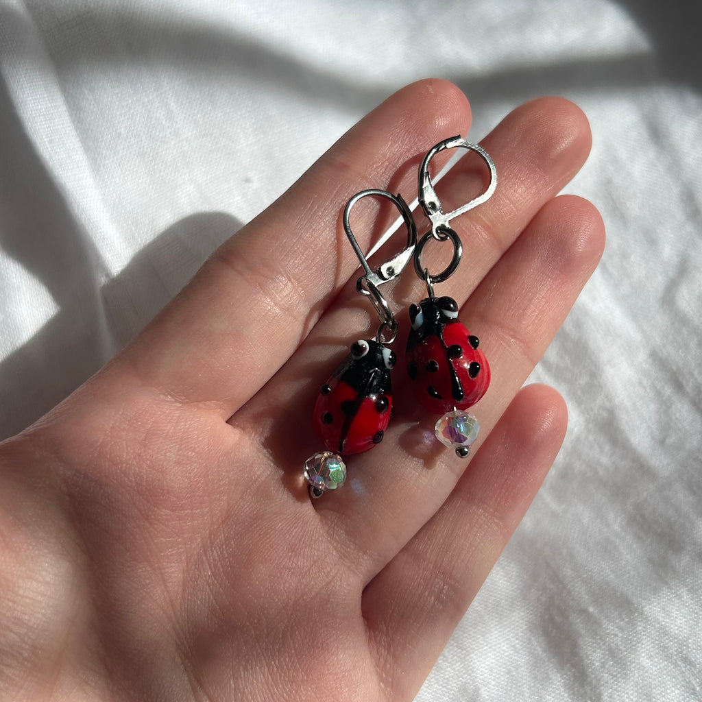 Glass lampwork ladybug earrings