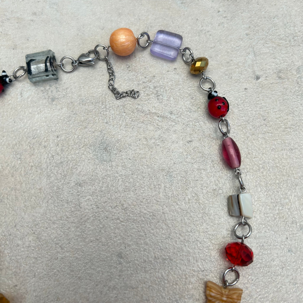 Glass beaded ladybug necklace