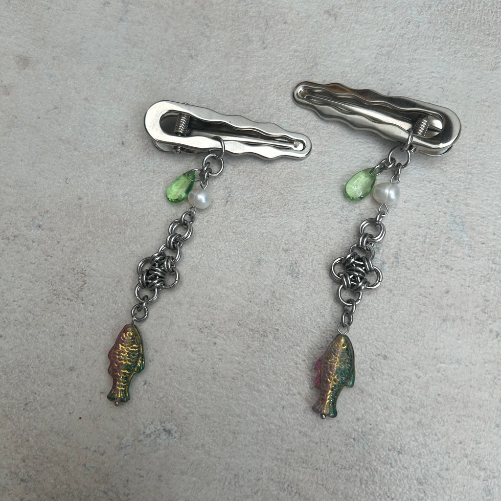 Chainmail cross fish droplet clips