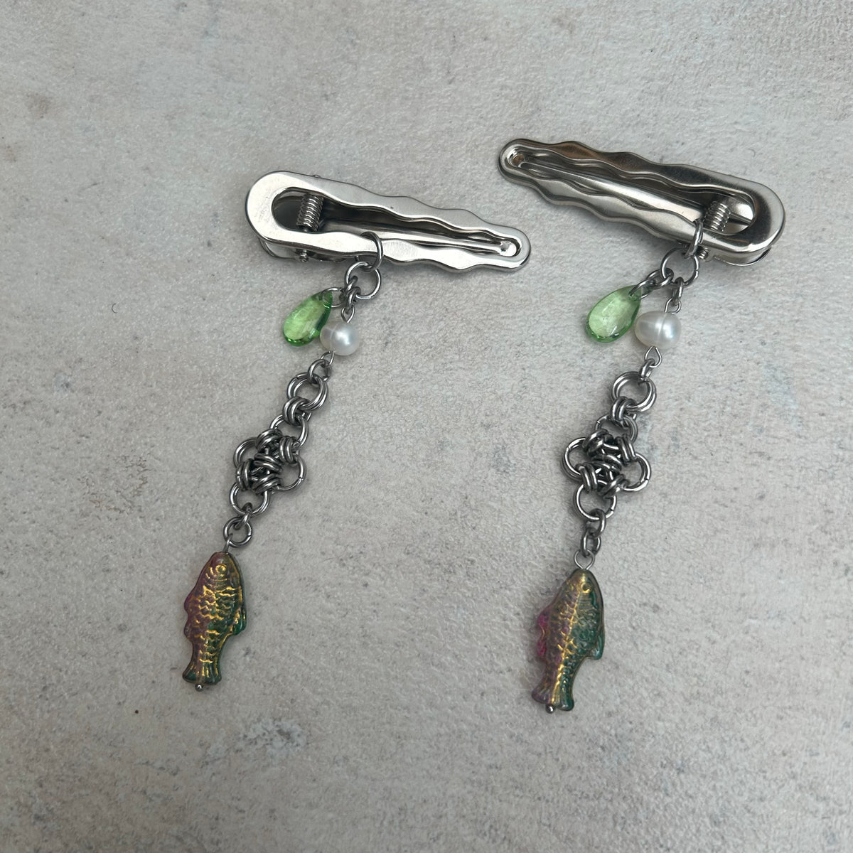 Chainmail cross fish droplet clips