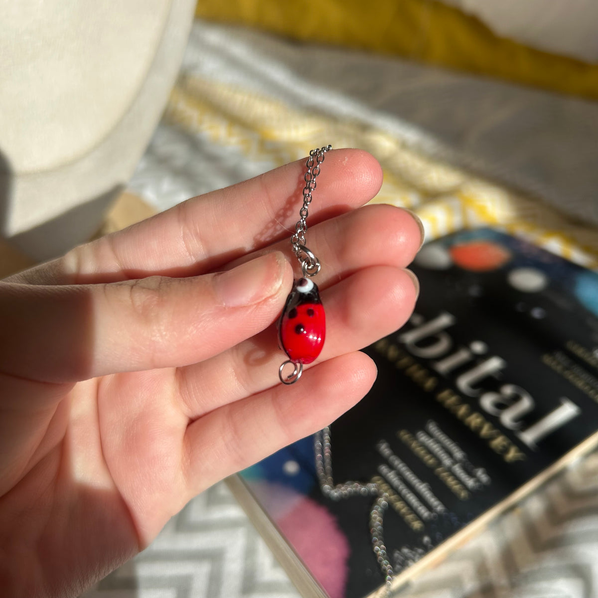 Ladybug glass pendant necklace