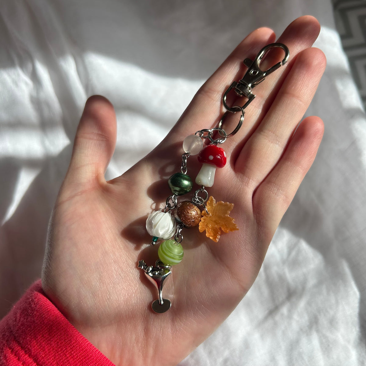 Mushroom leaf keyring
