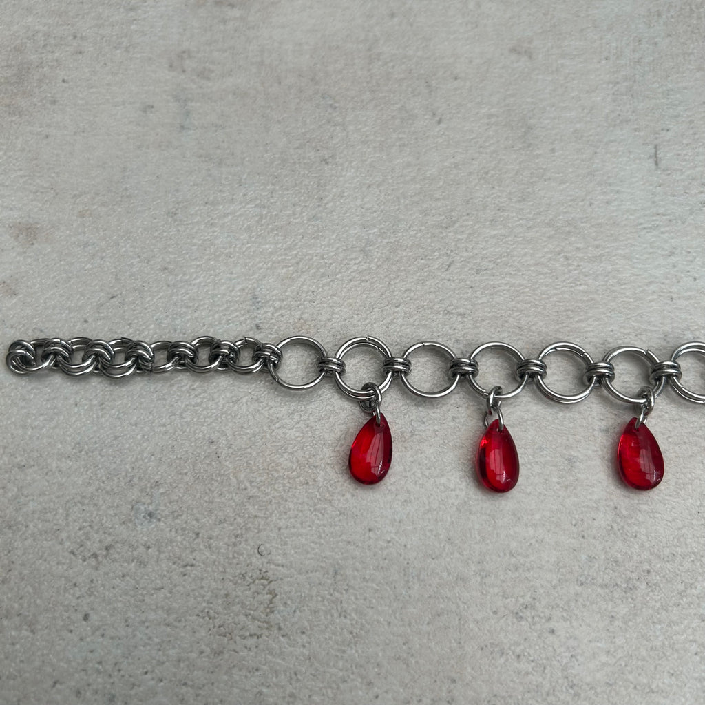 Red blood droplet stainless steel bracelet