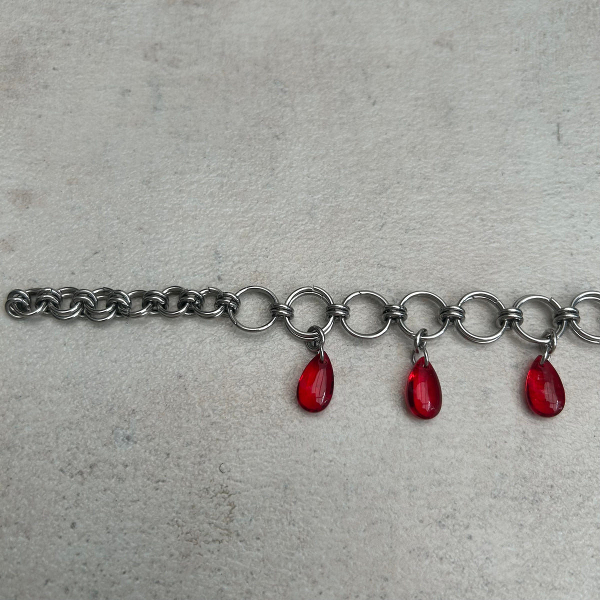 Red blood droplet stainless steel bracelet