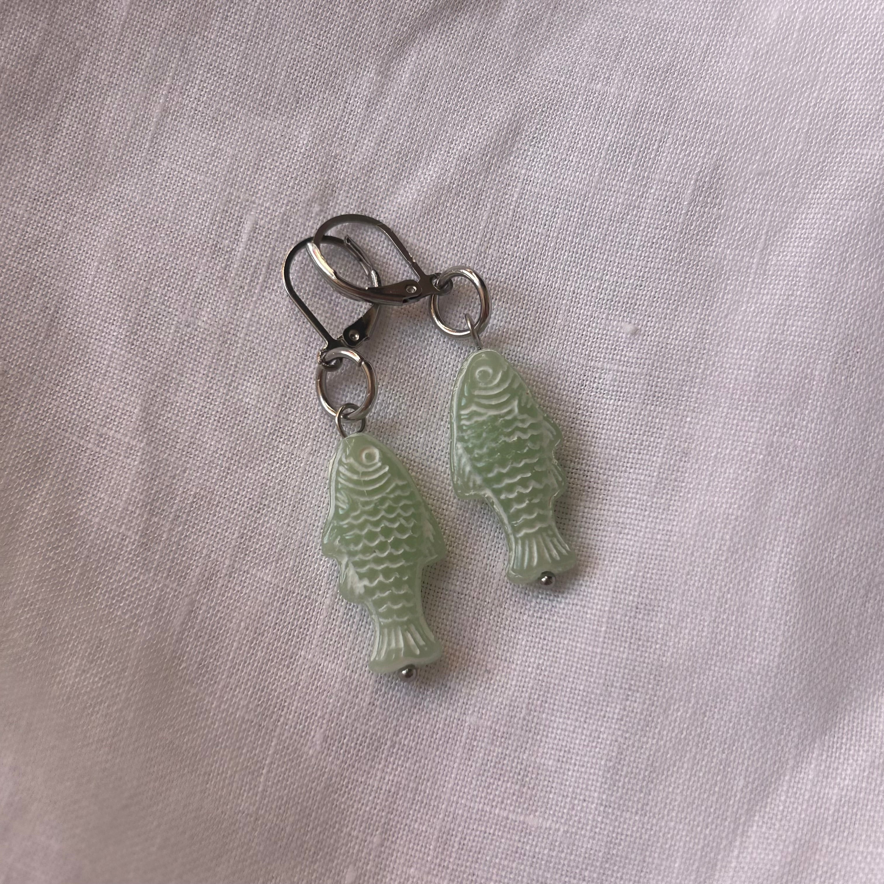 Sage green fish earrings