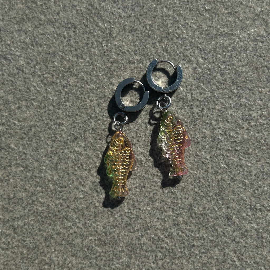 jelly green and pink fish earrings