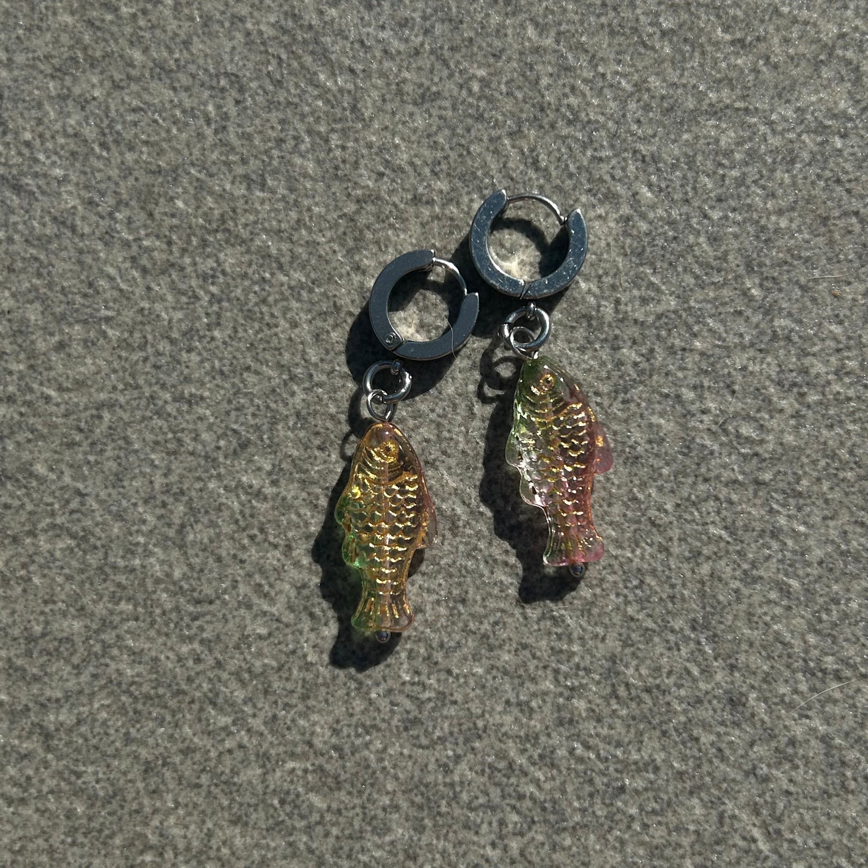 jelly green and pink fish earrings