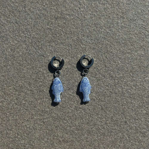 chalk blue fish earrings