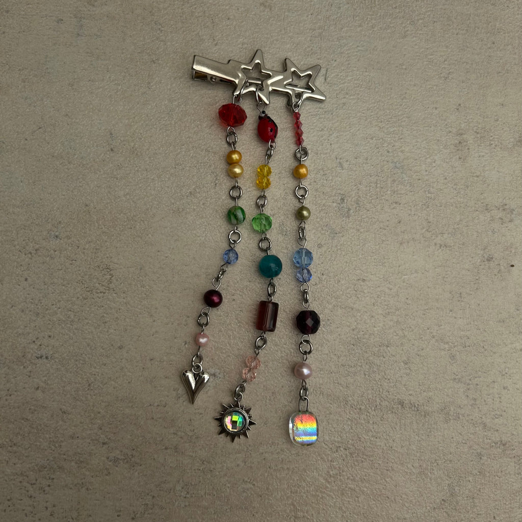 Multicoloured beaded cluster charm hair clip