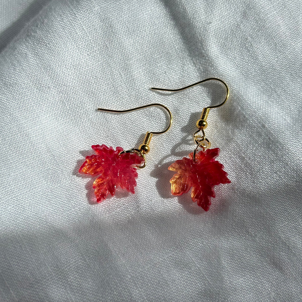 Red leaf earrings
