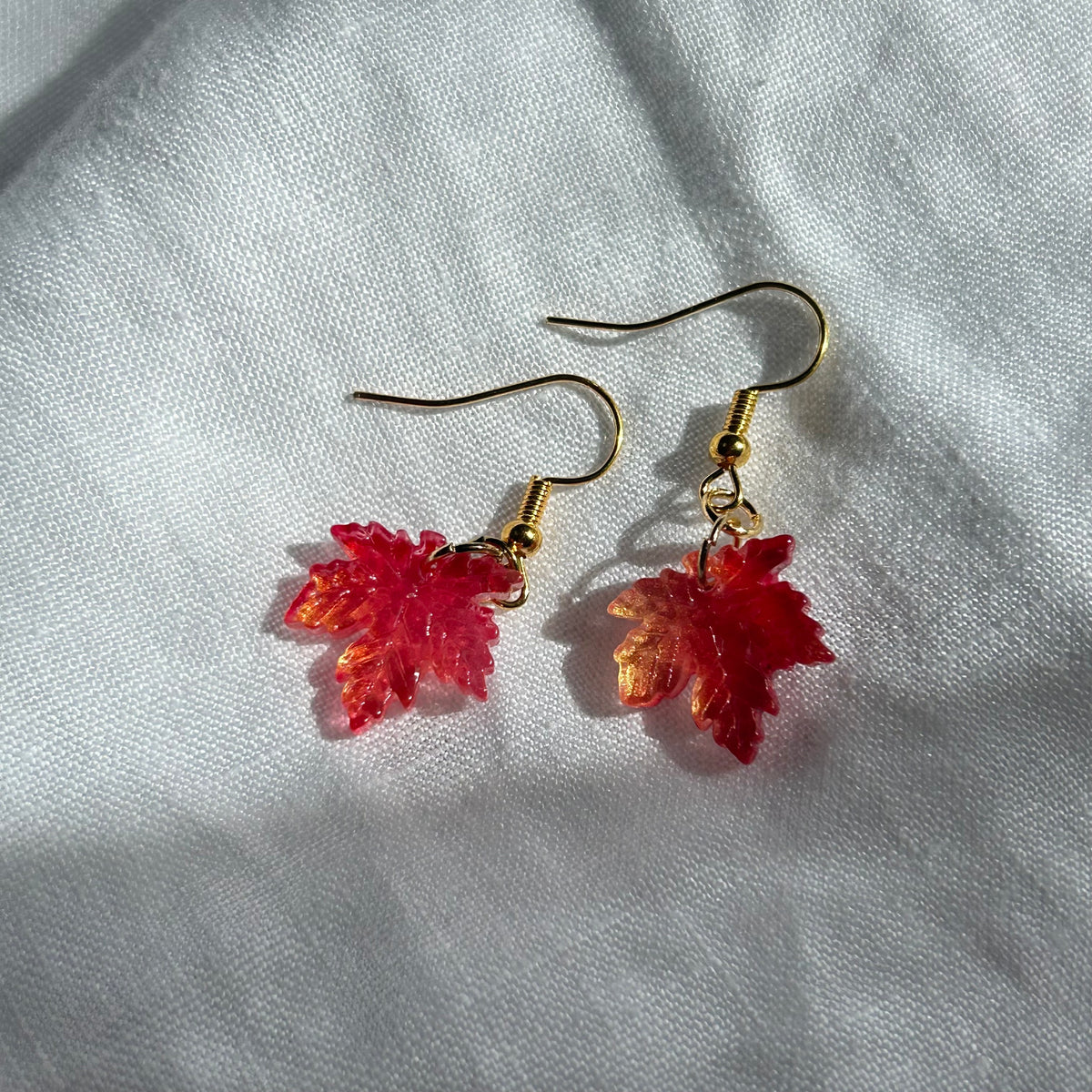 Red leaf earrings