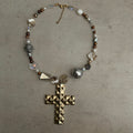 Chunky cross mixed metals necklace