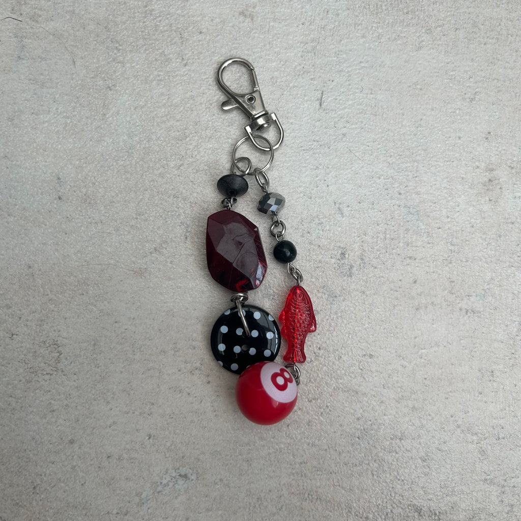 Polka dot red & black fish keyring