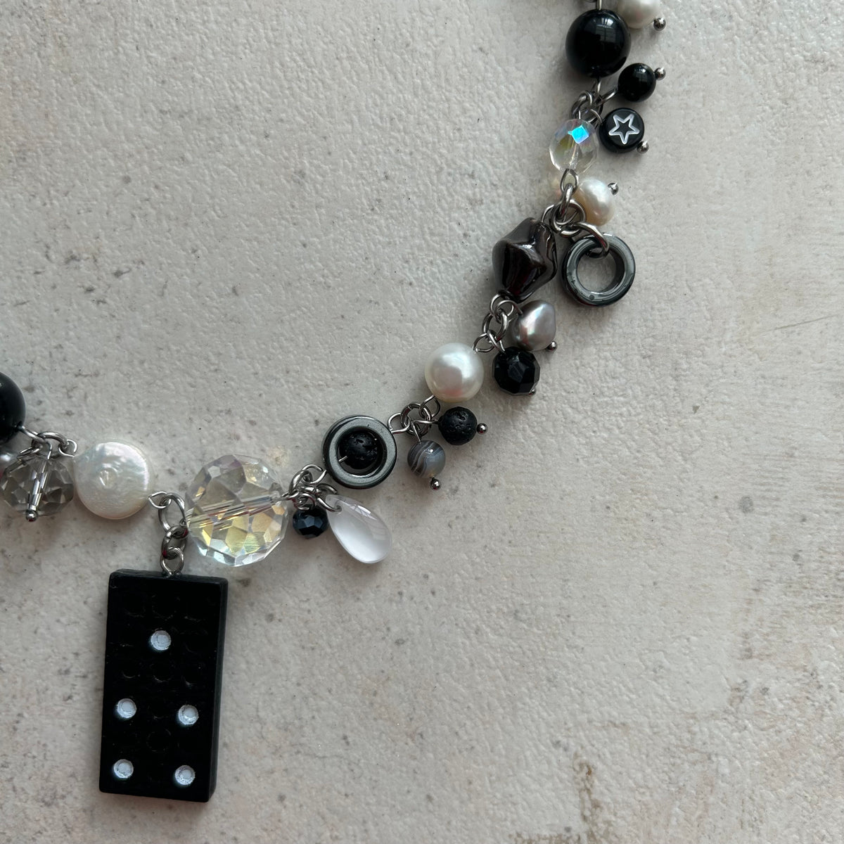Polka dot b&w domino pendant necklace