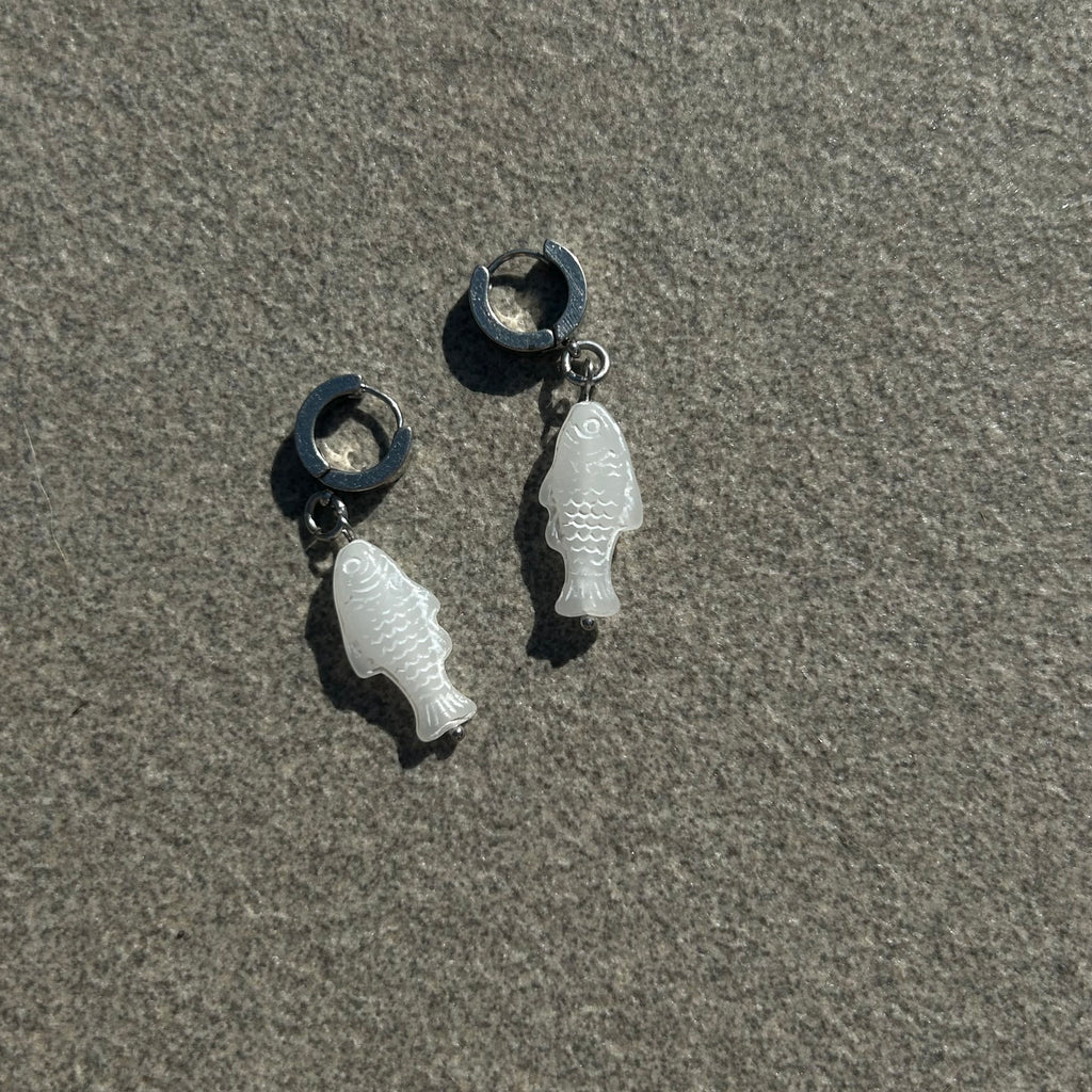 chalk white fish earirngs