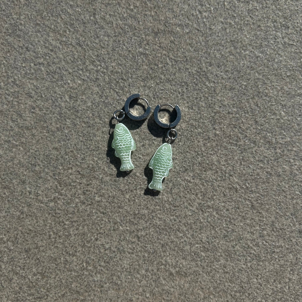 chalk teal fish earrings