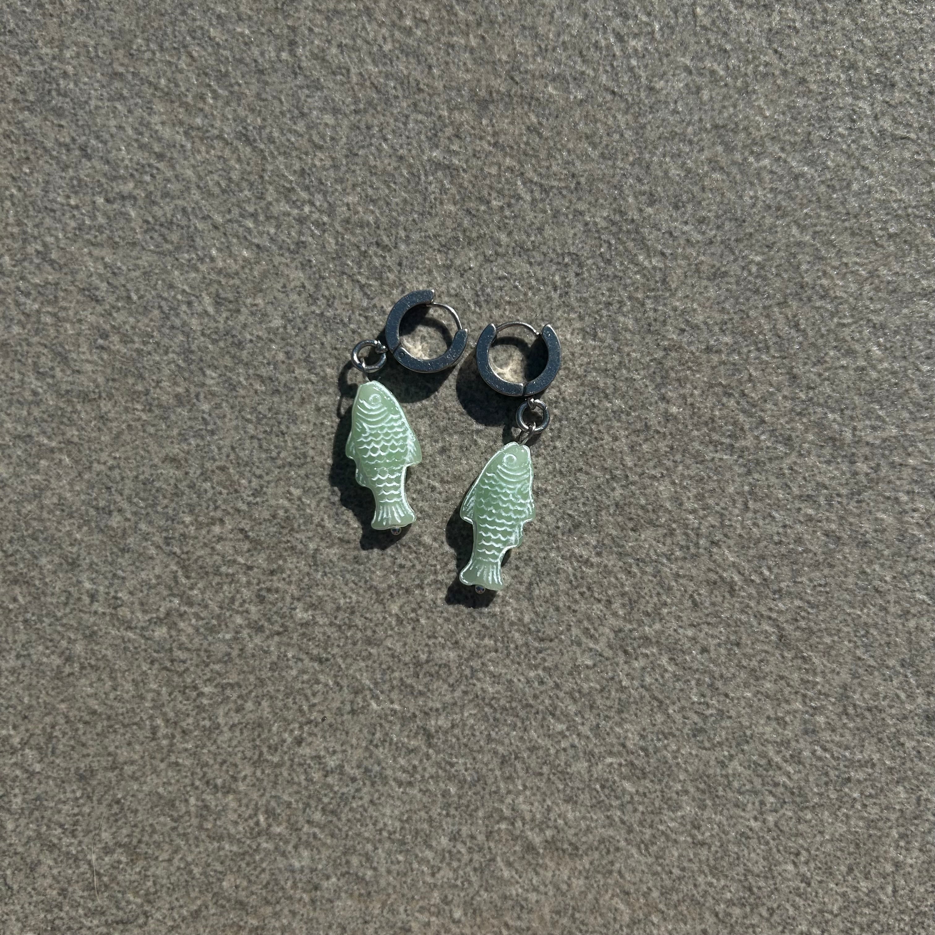 chalk teal fish earrings